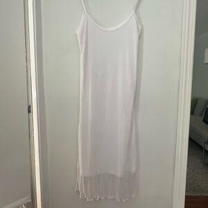 White Mesh Midi Slip Dress with Lettuce Edge